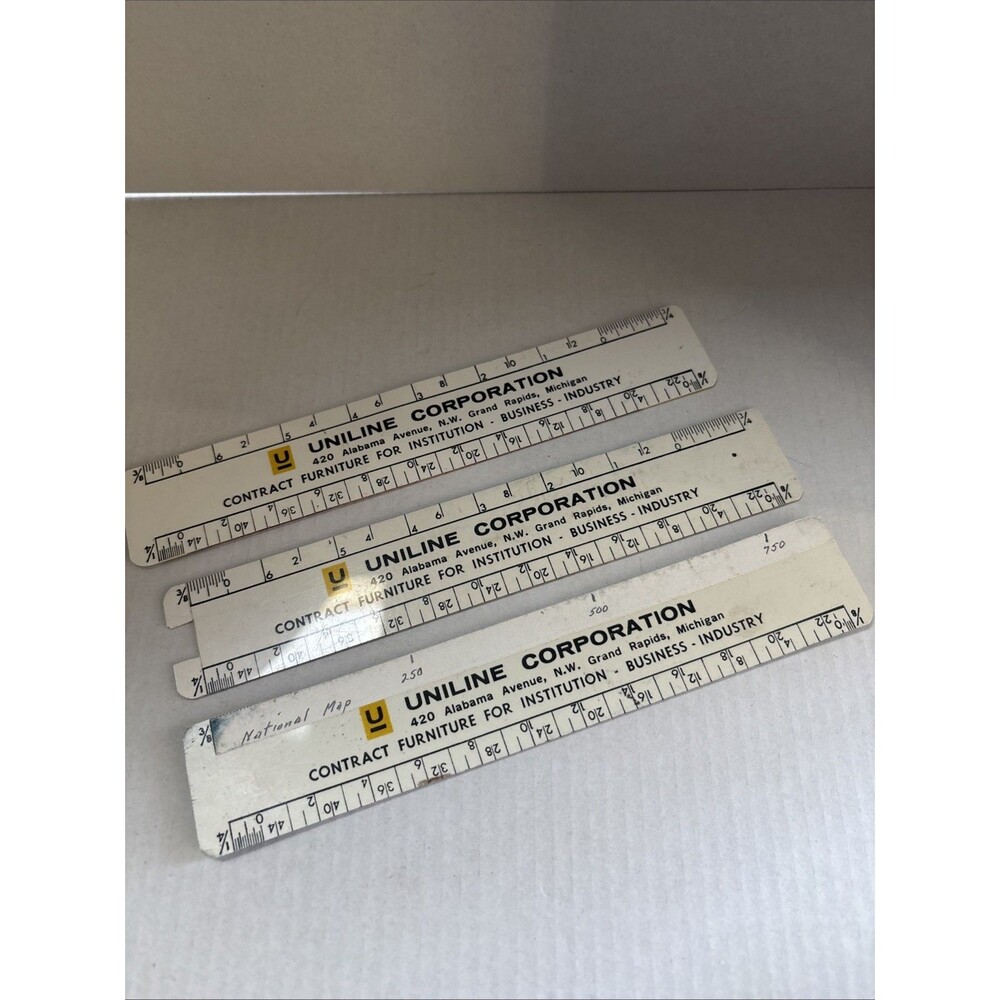 3 Vintage 6” Uniline Corporation Rulers